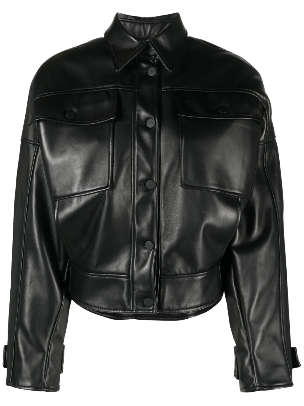 David Koma Button-down Leather Shirt Jacket In Black