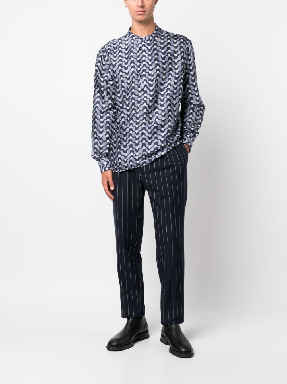 Giorgio Armani zigzag-print silk shirt - Blauw