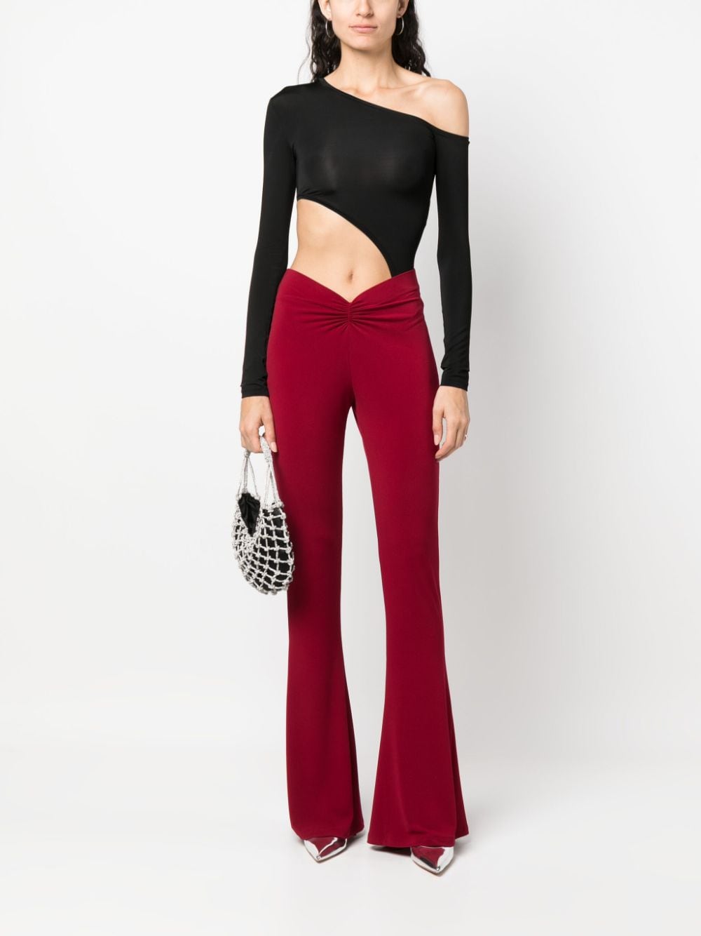 Shop The Andamane Ruched-detail Flared Trousers In Red