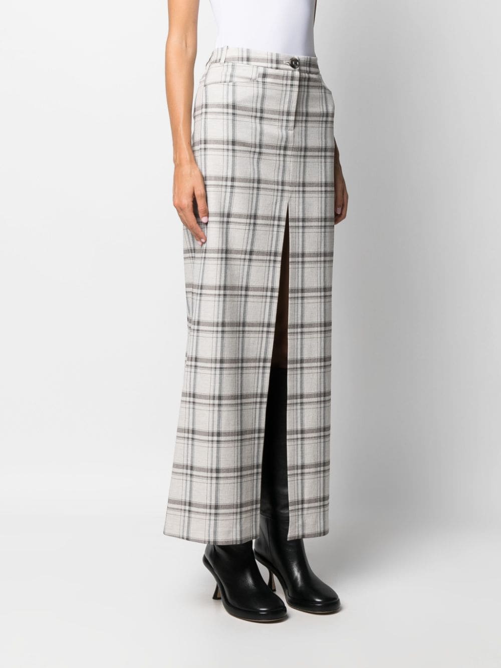 Shop Patrizia Pepe Check-pattern Maxi Skirt In Grey