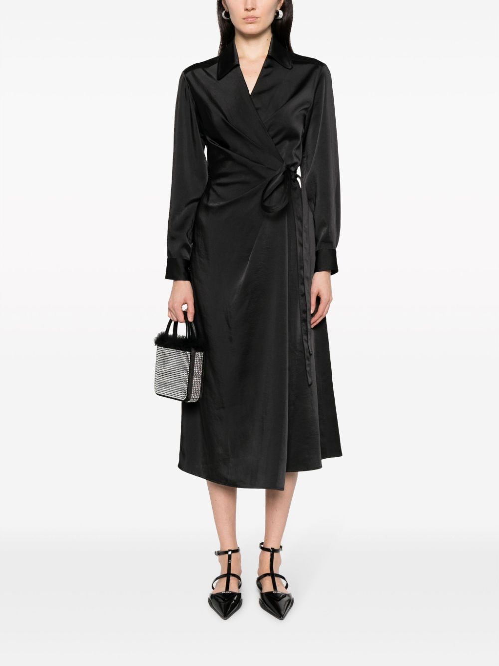 Shop Claudie Pierlot Wrap-design Satin Midi Dress In Black