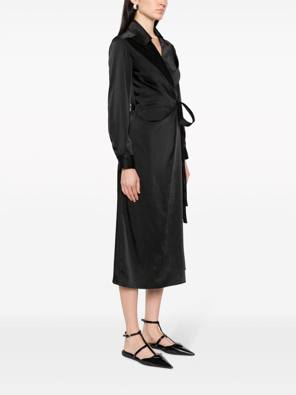 Shop Claudie Pierlot Wrap-design Satin Midi Dress In Black