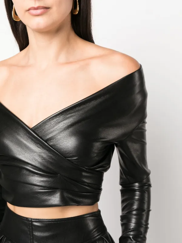 Off the sales shoulder leather top