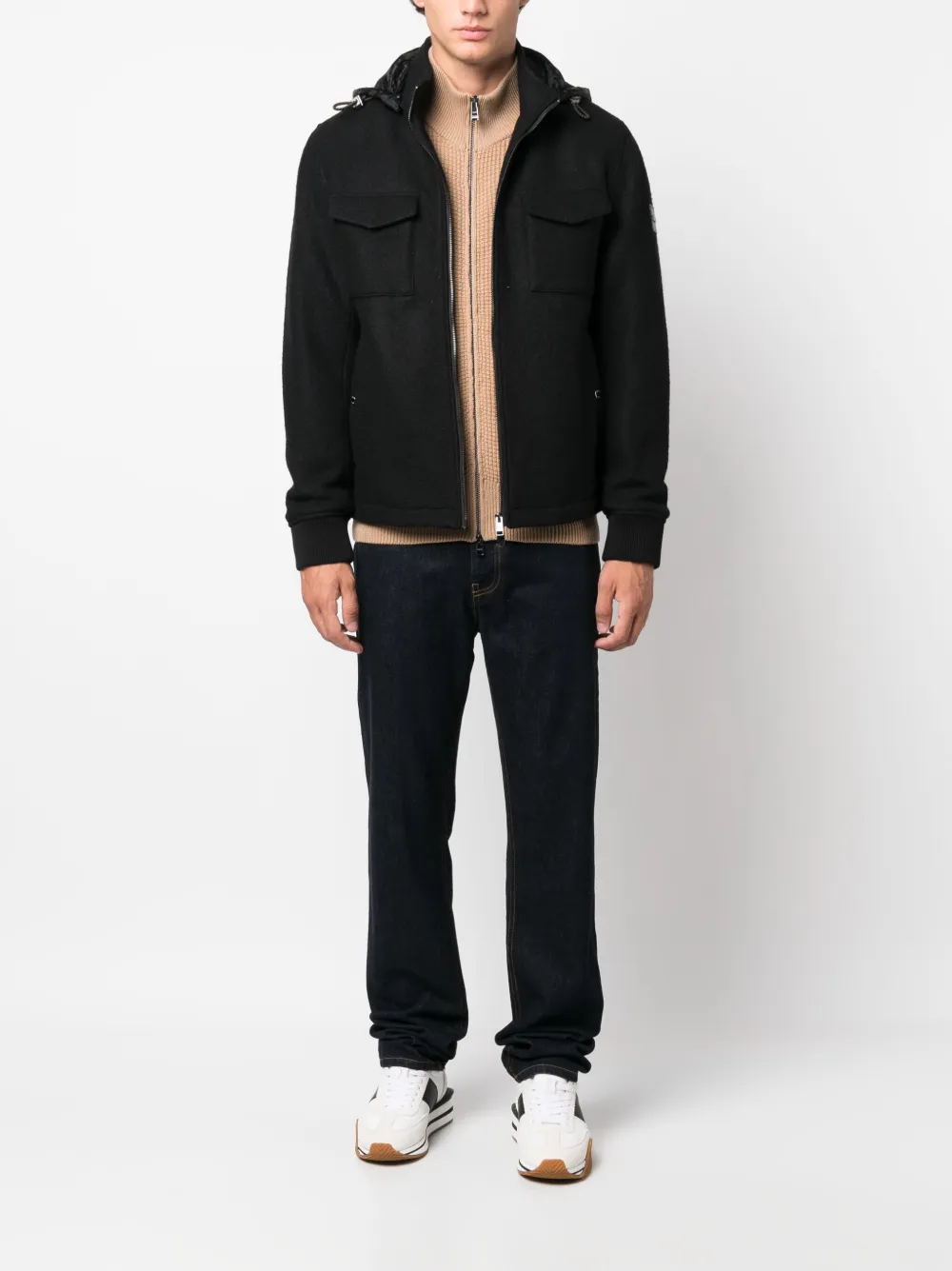 BOSS detachable-hood wool jacket - Zwart