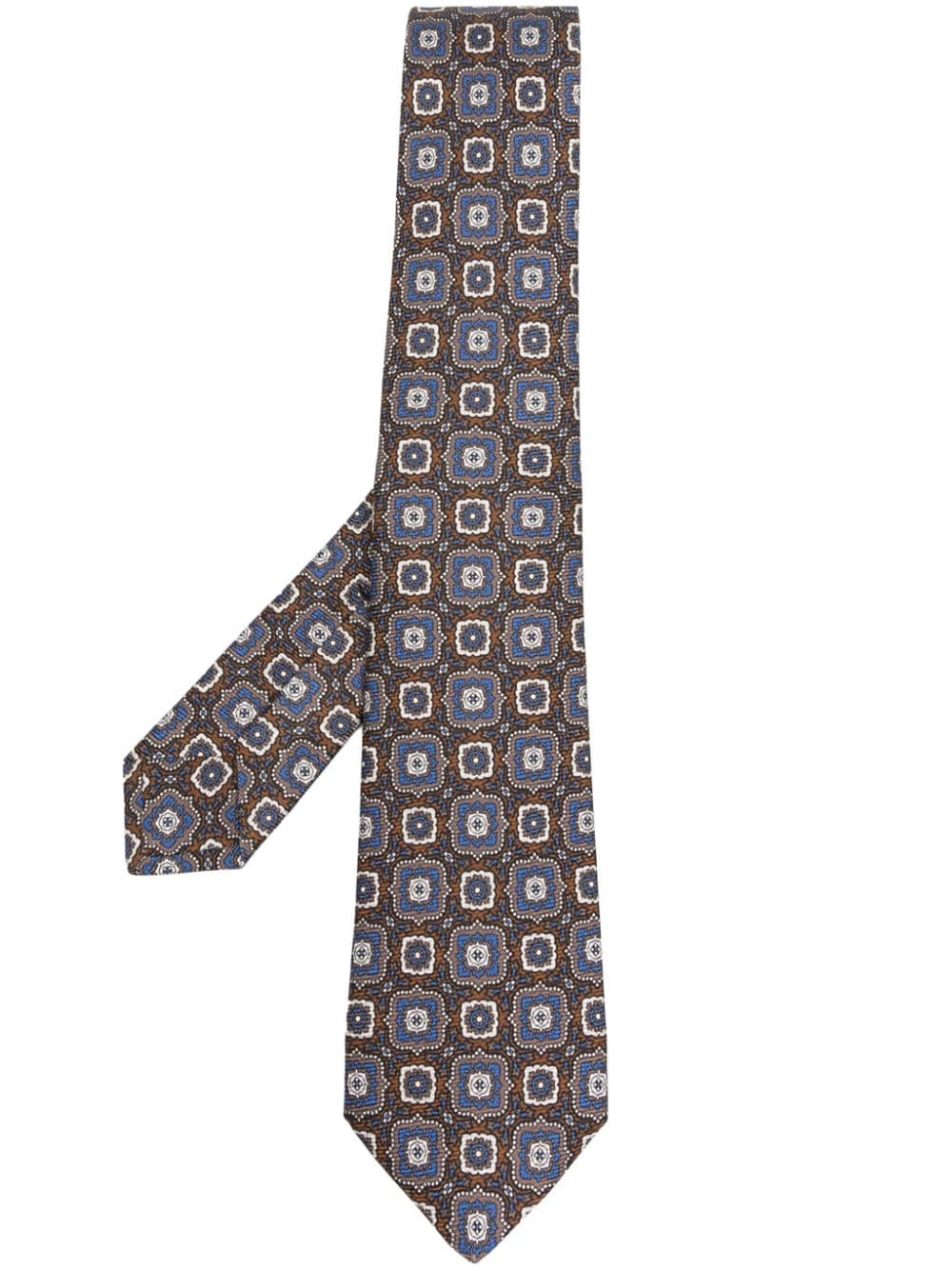 Kiton Geometric-motif Pointed Tie In Braun
