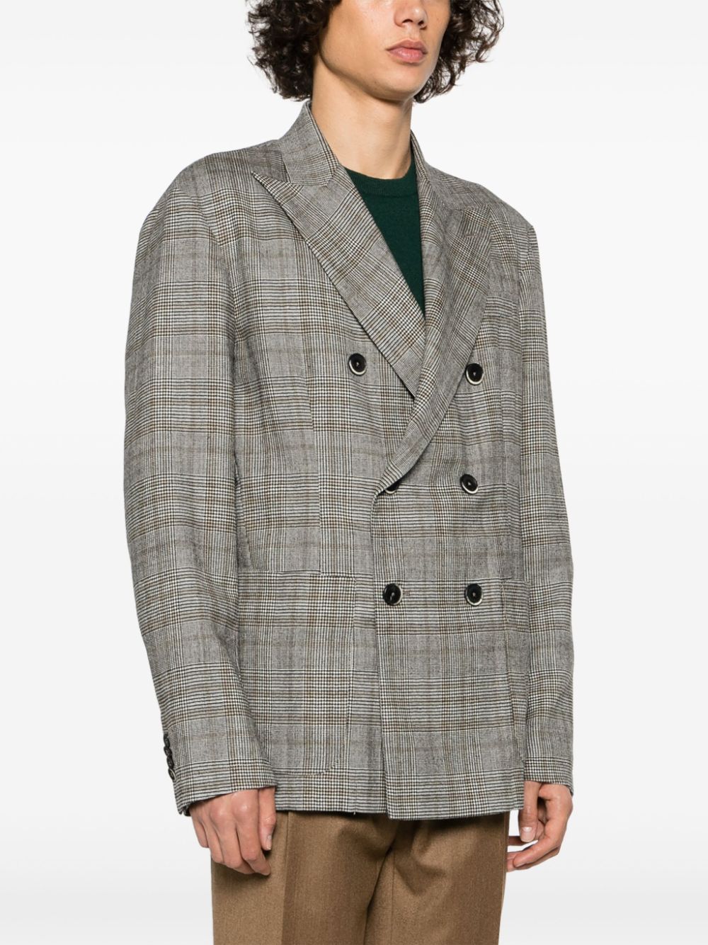 Plaid double clearance breasted blazer