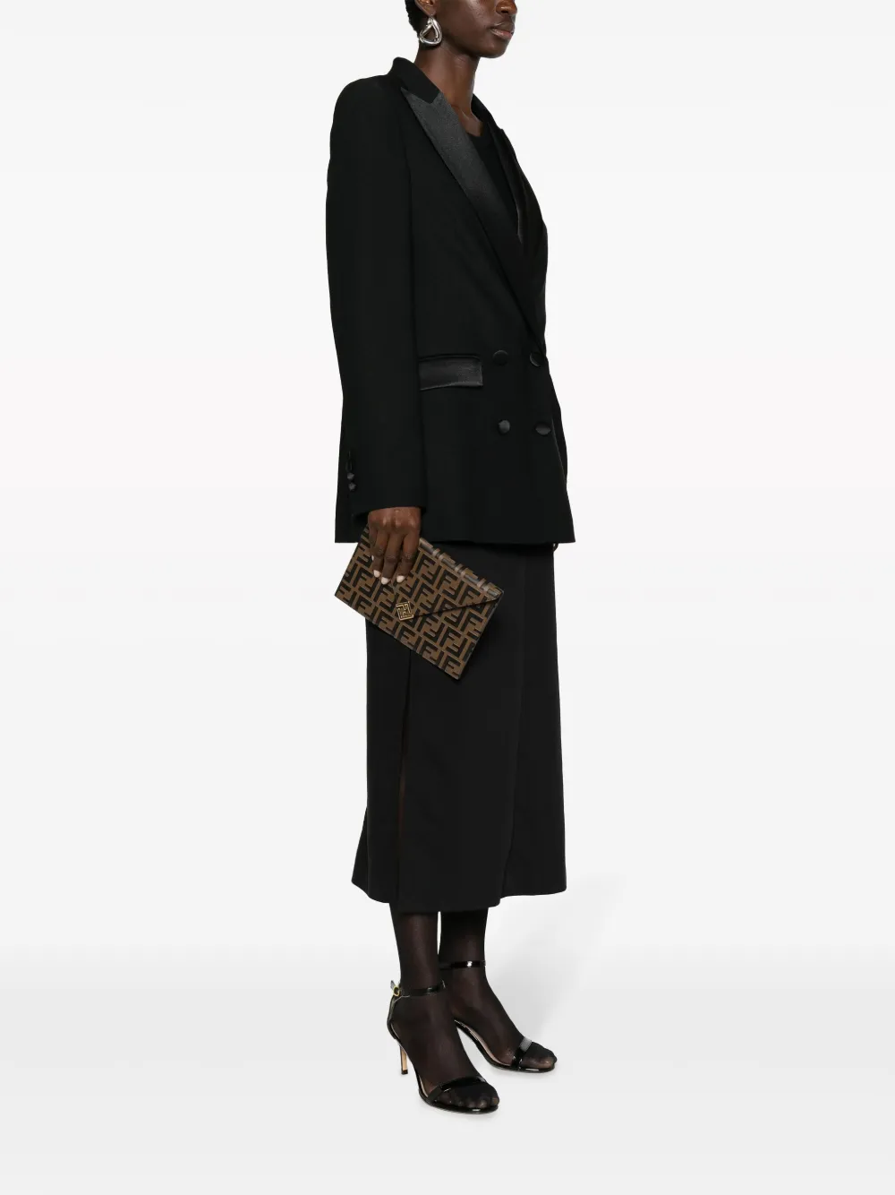 FENDI Clutch met logoplakkaat - Bruin