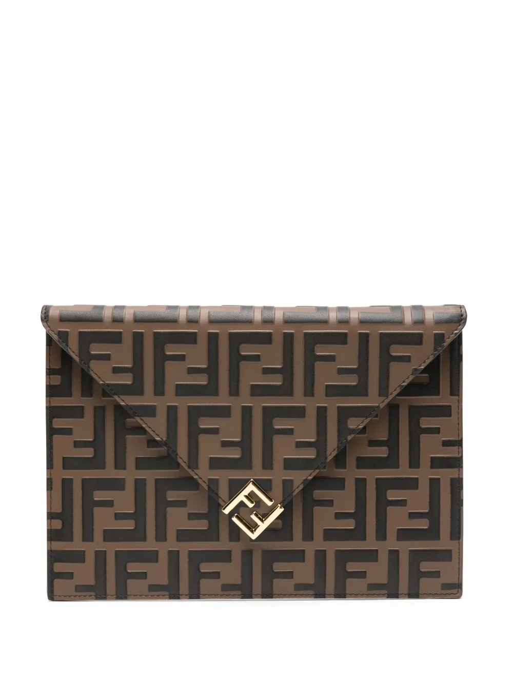 FENDI Clutch con placca FF - Marrone