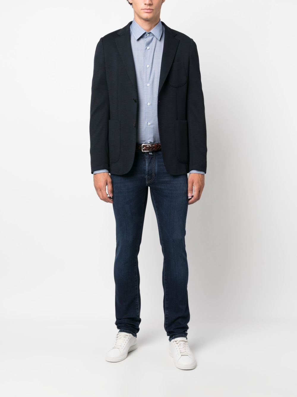 Shop Canali Fine-check Pattern Wool Shirt In Blue