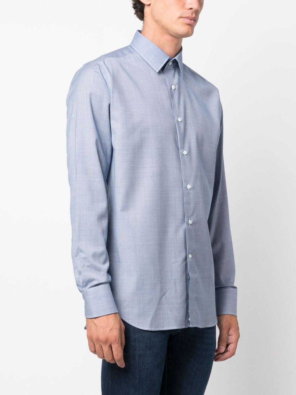 Shop Canali Fine-check Pattern Wool Shirt In Blue