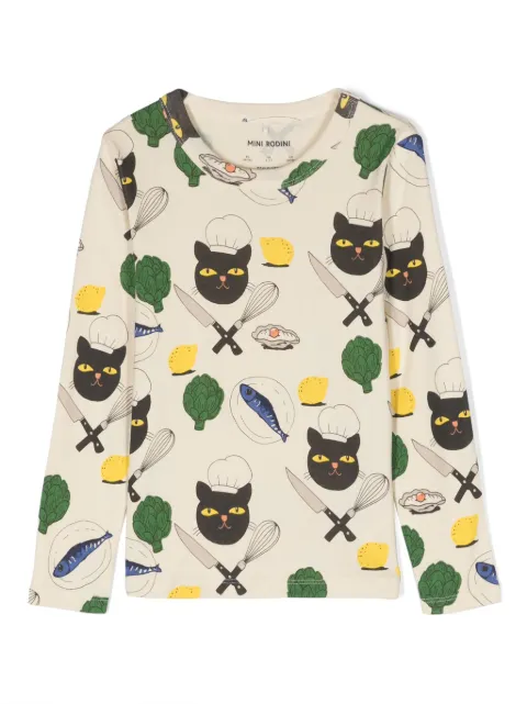 Mini Rodini Langarmshirt mit Chef Cat-Print