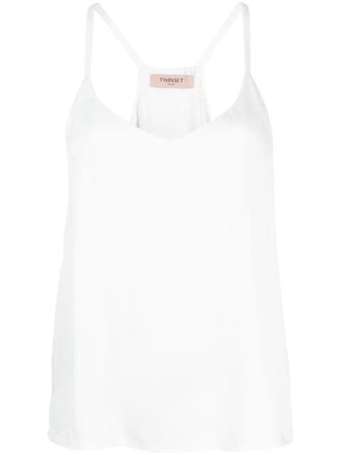 satin-finish V-neck tank top