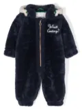 Mini Rodini slogan-embroidered faux-fur overall - Blue
