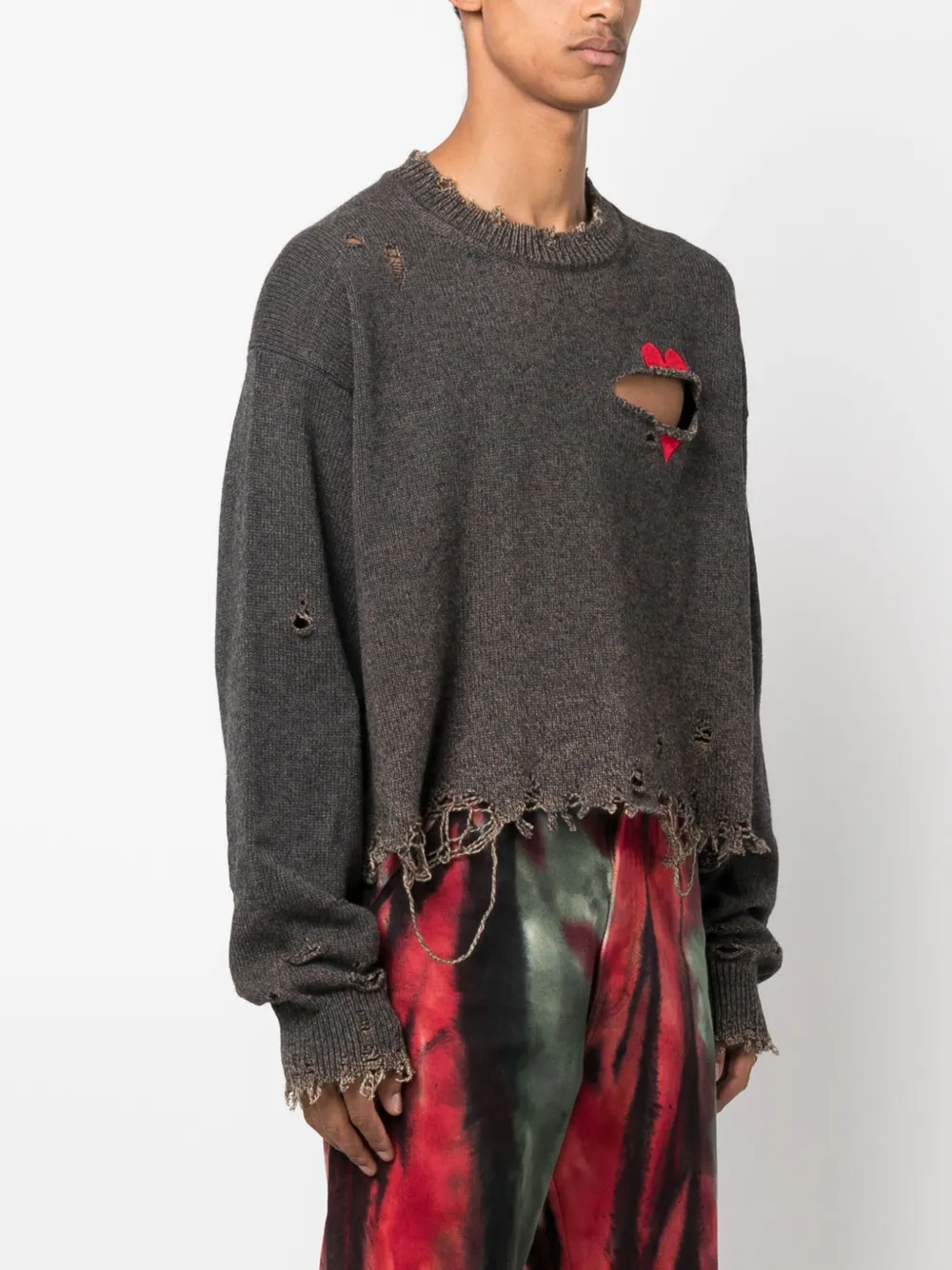 Shop Doublet Distressed-effect Heart-patch Sweatshirt In Grey