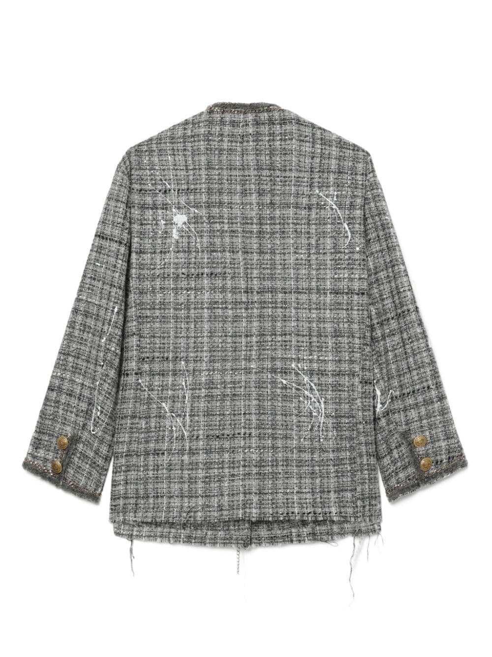 paint-splatter buttoned tweed jacket