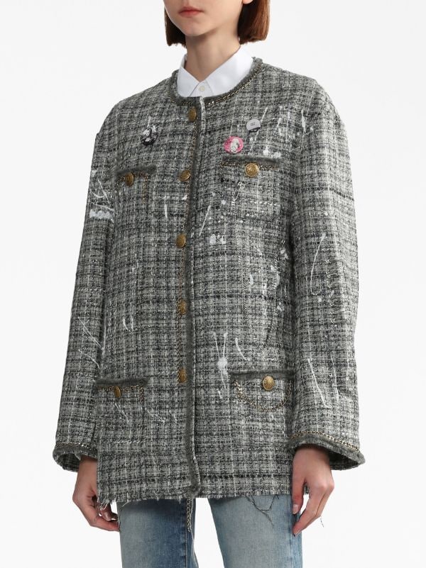 R13 paint splatter Buttoned Tweed Jacket Farfetch