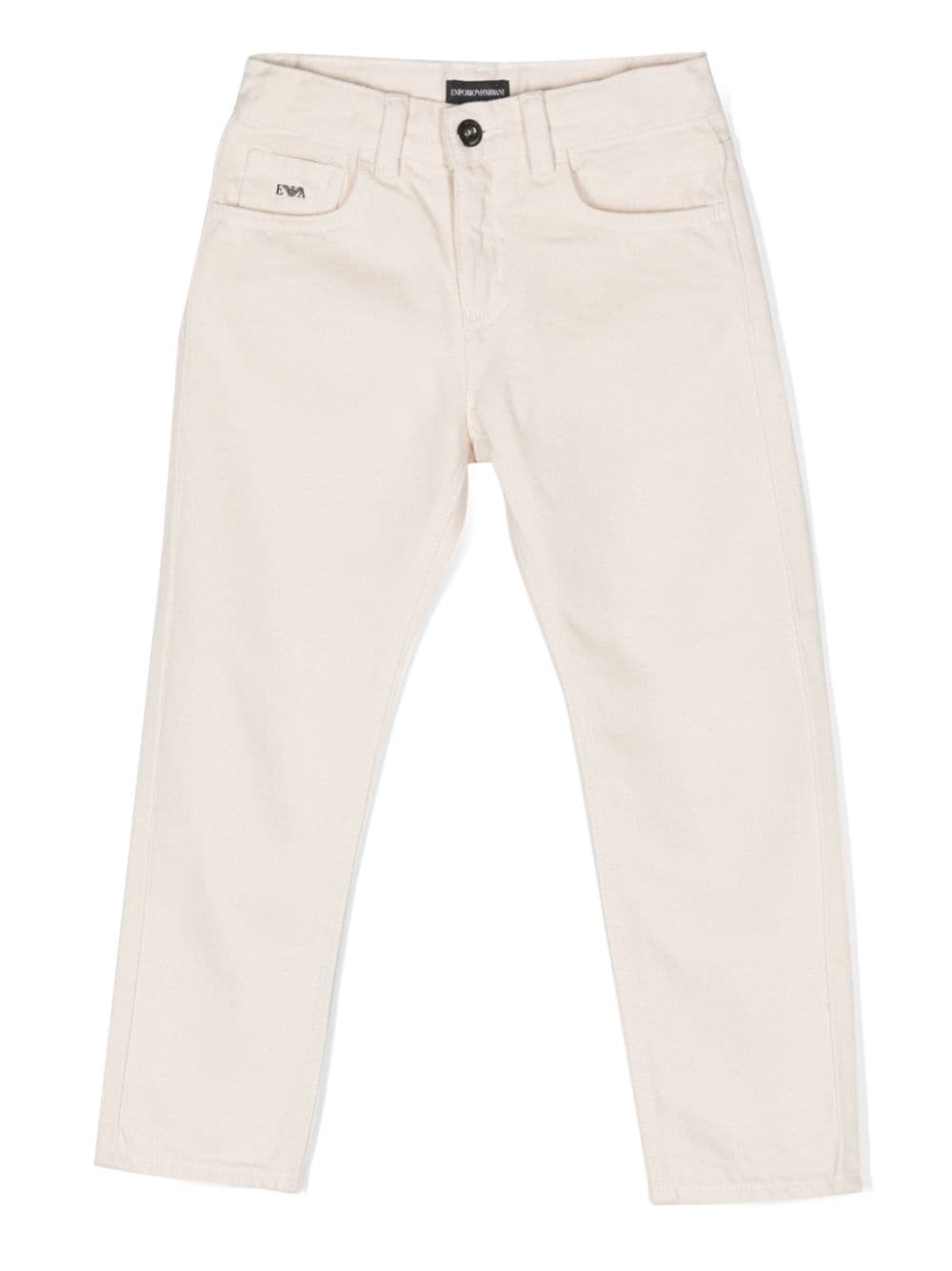 Emporio Armani Kids' Cotton Slim-cut Trousers In Brown