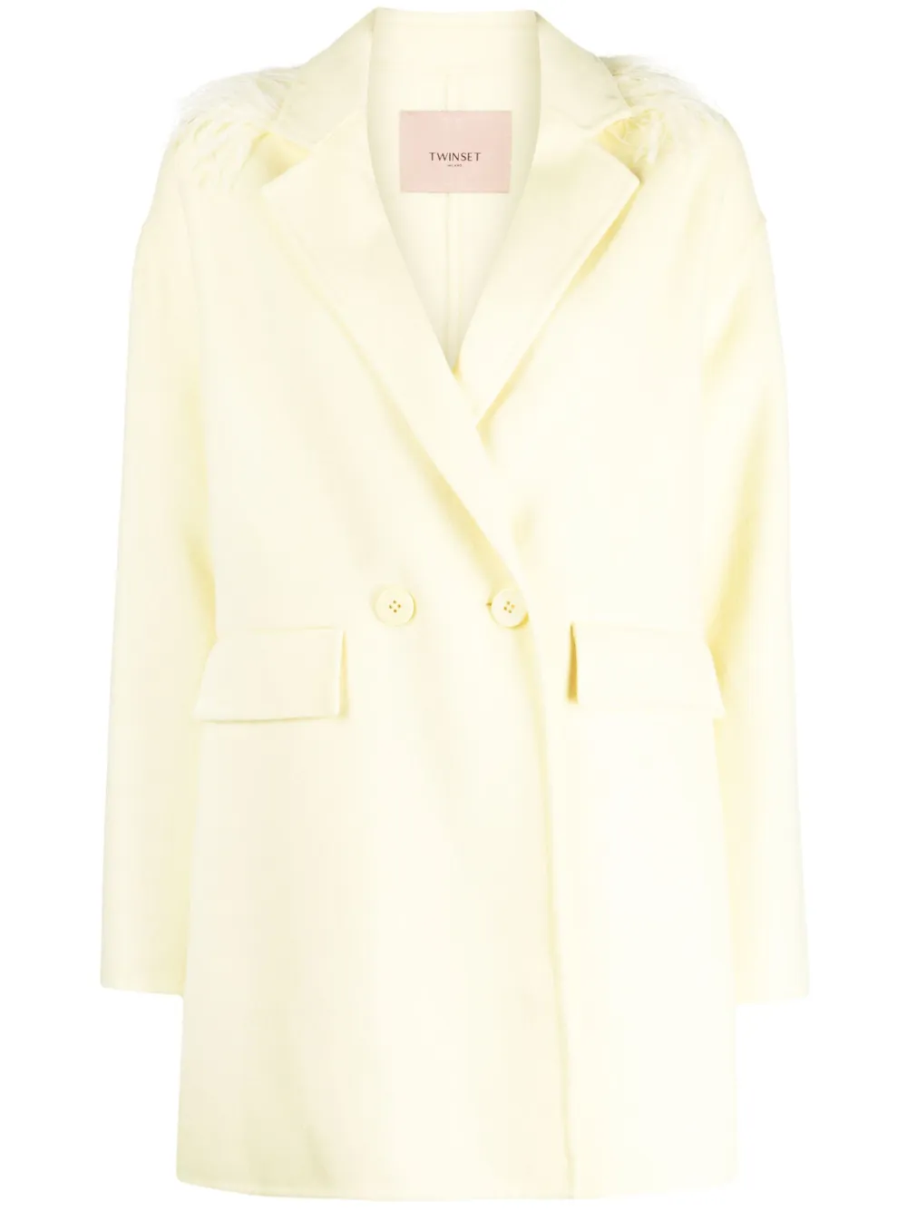 TWINSET FEATHER-TRIM DOUBLE-BREASTED COAT