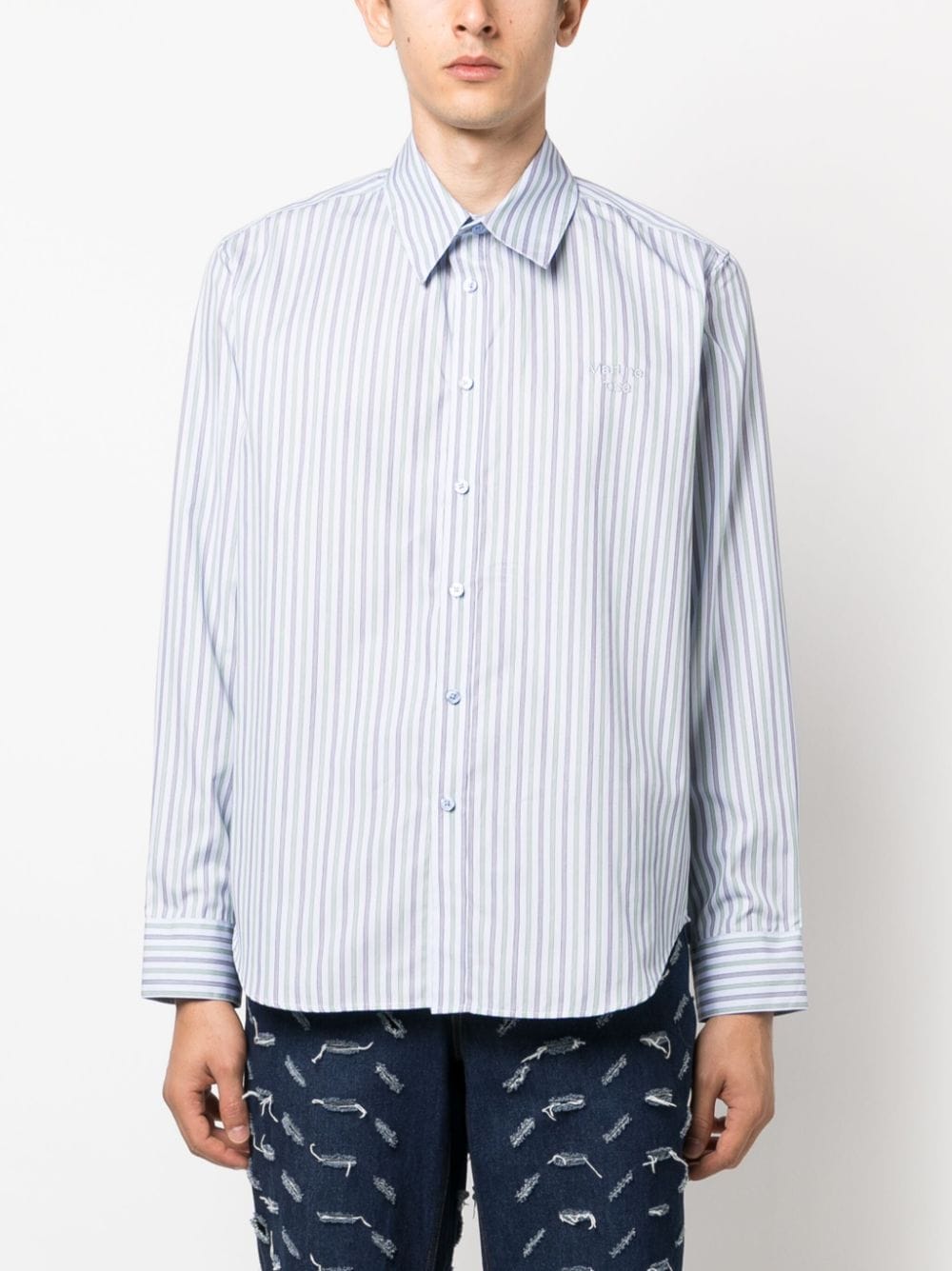 Shop Martine Rose Logo-embroidered Cotton Shirt In Blue
