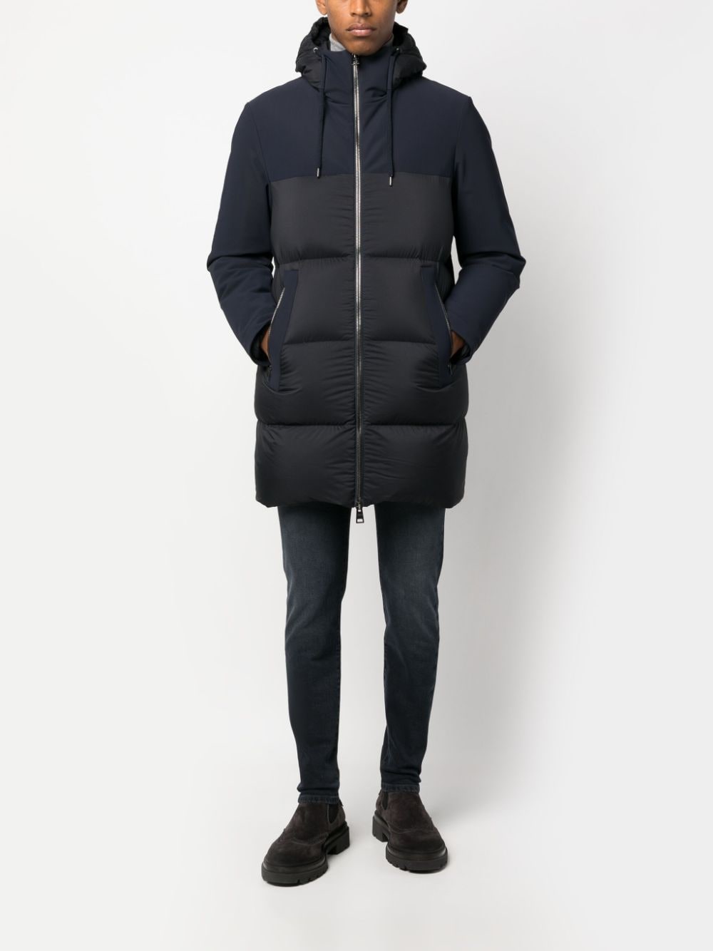 Shop Herno Hooded Goose-down Coat In Blue