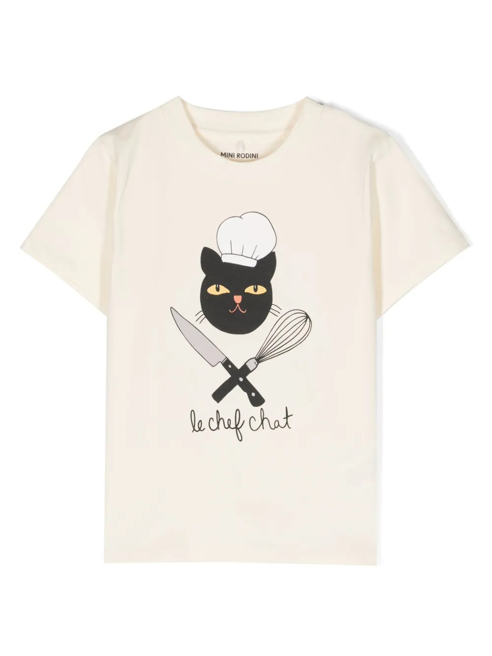 Mini Rodini Chef Cat Cotton T-shirt In White