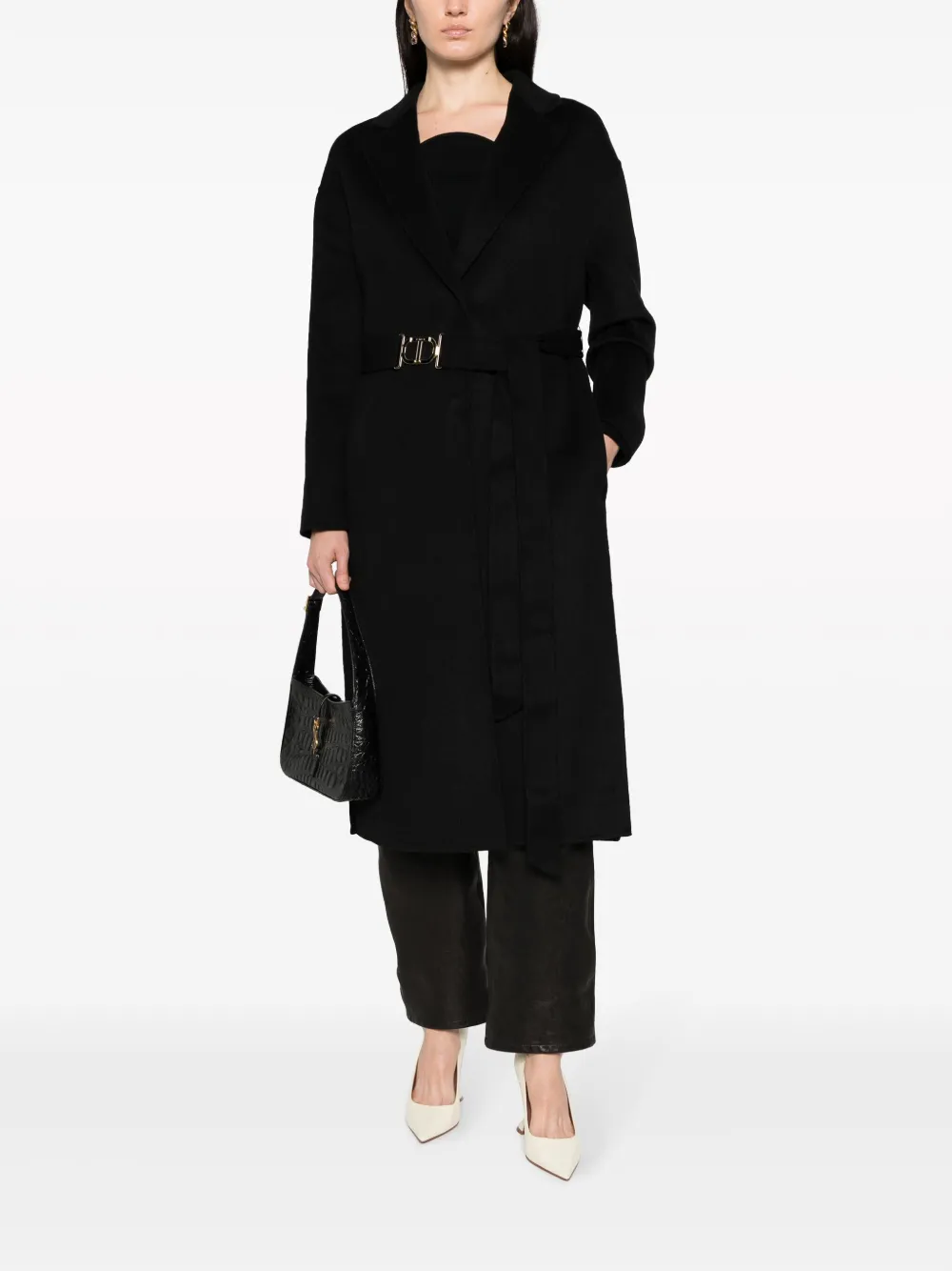 TWINSET logo-plaque belted coat - Zwart