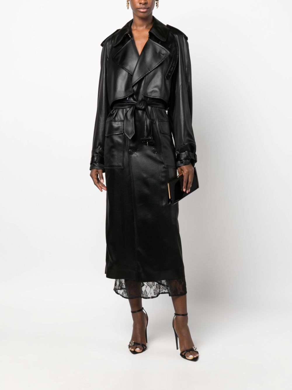 Saint Laurent faux-leather trench coat - Zwart