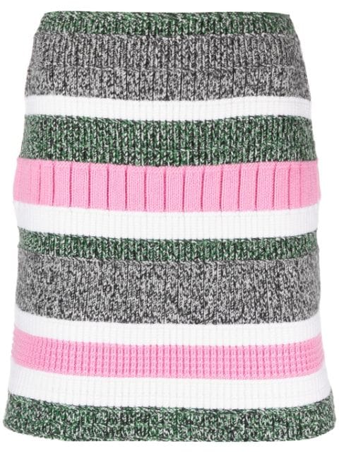 Barrie stripe-pattern cashmere straight skirt