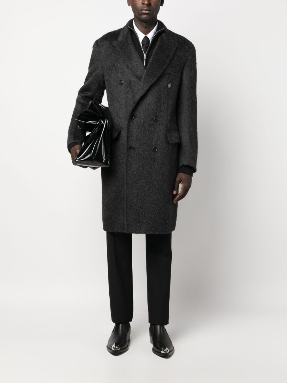 Brioni double-breasted wool-blend coat - Zwart