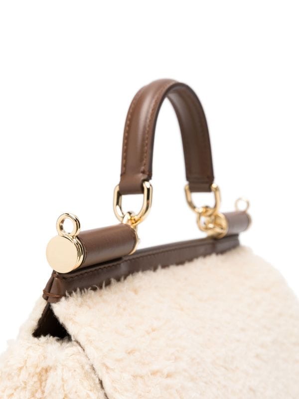 Sicily Medium Faux Shearling Tote Bag in Brown - Dolce Gabbana