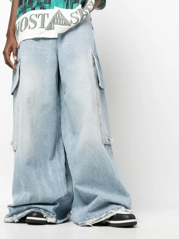 パームエンジェルス ダメージエフェクトジーンズ ブルー Palm Angels ダメージ ワイドジーンズ | ブルー | FARFETCH JP