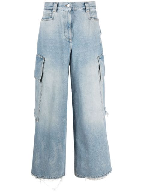 Palm Angels ripped-detail wide-leg jeans