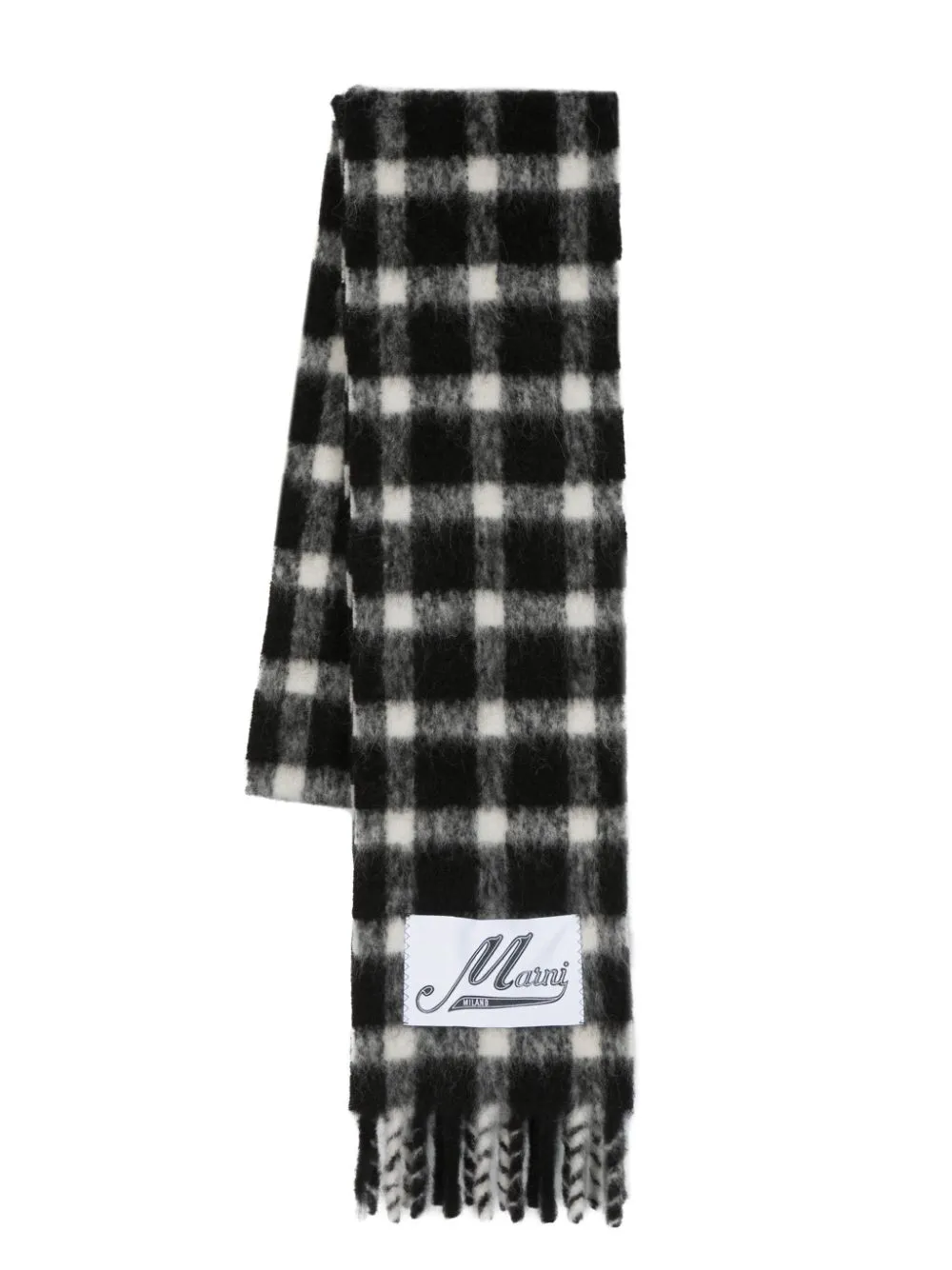 Marni Wool Check Scarf In Black