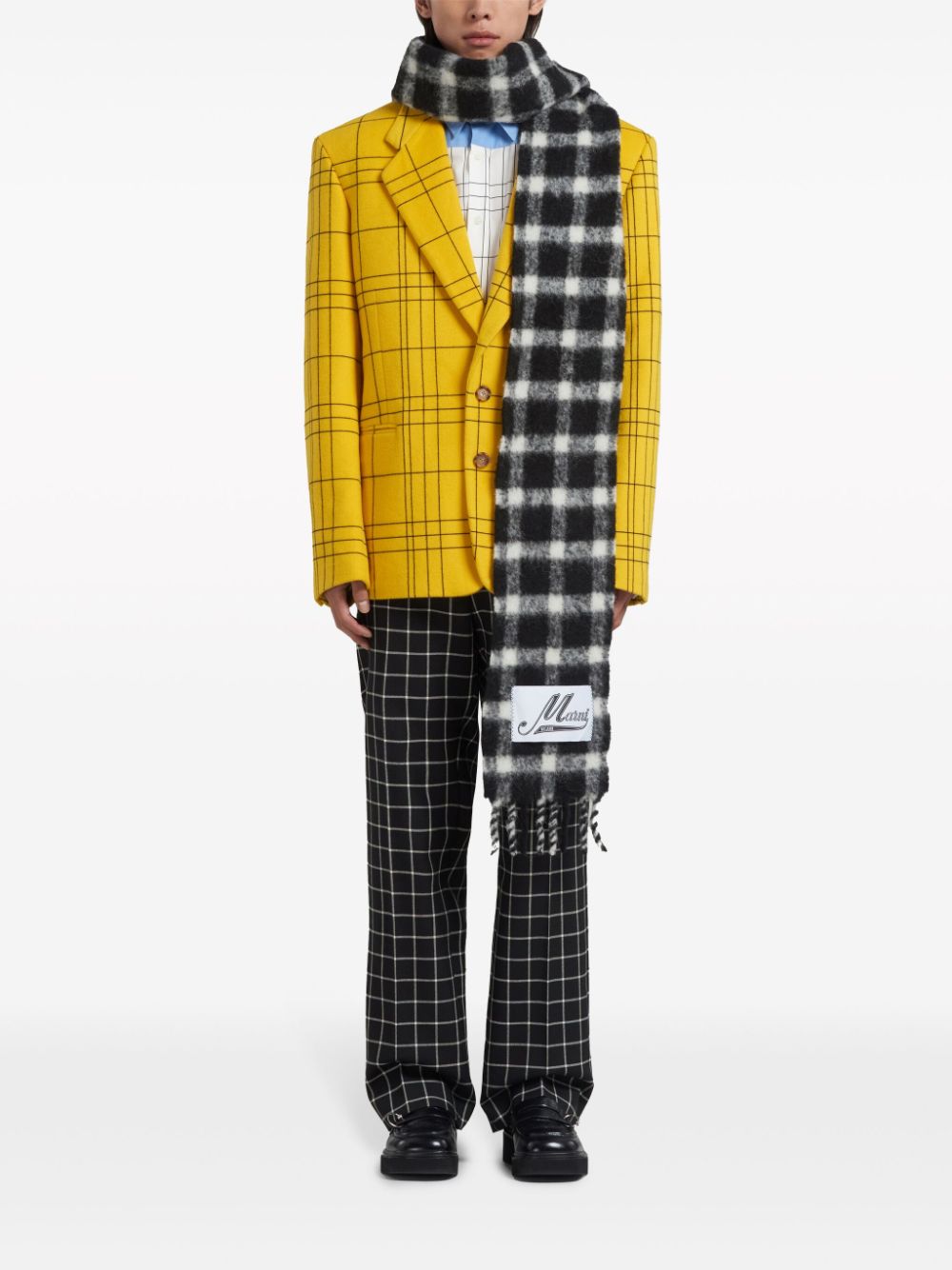 Shop Marni Logo-appliqué Checked Scarf In Black