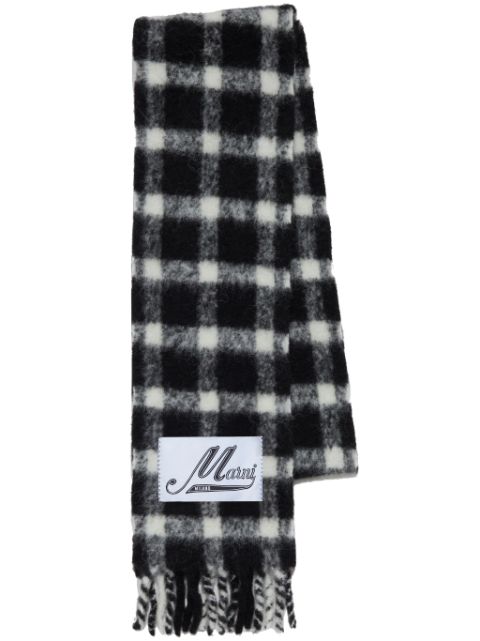 Marni logo-applique checked scarf Women