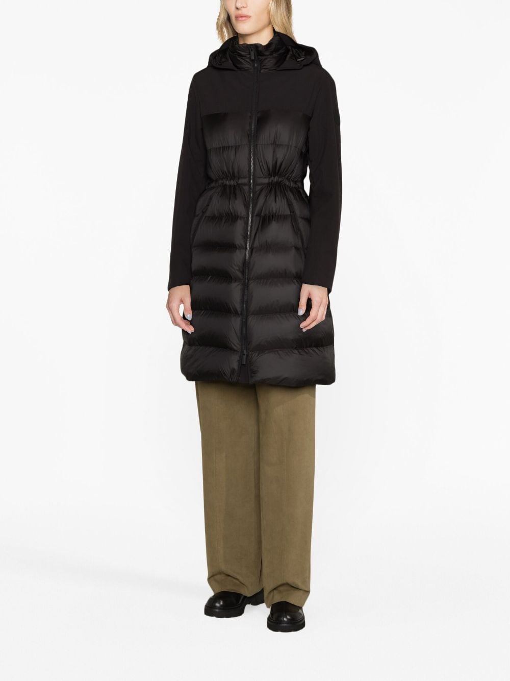 Shop Woolrich Panelled Hooded Coat In Black