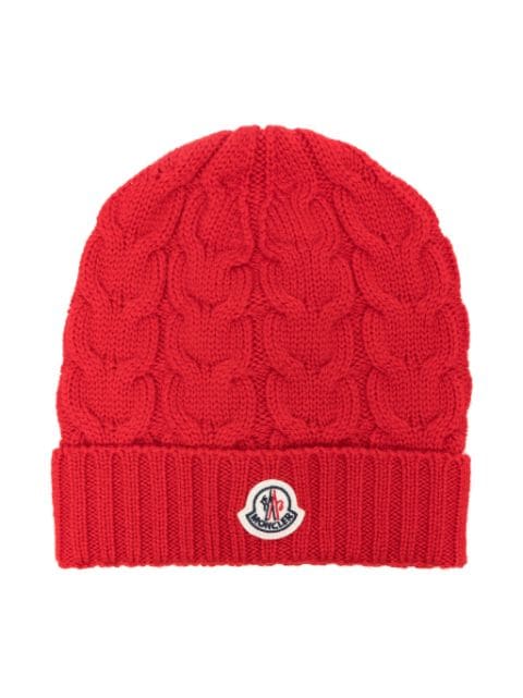 Moncler Enfant logo-appliqué cable-knit beanie