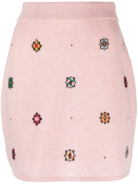 Barrie floral-motif cashmere-cotton straight skirt 