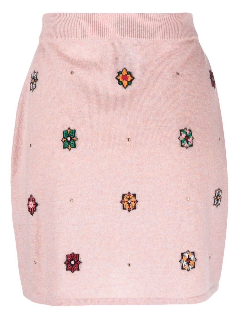 Shop Barrie Floral-motif Cashmere-cotton Straight Skirt In Pink