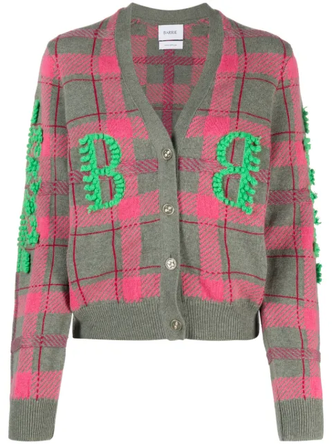 Barrie logo-embossed tartan-pattern cashmere cardigan
