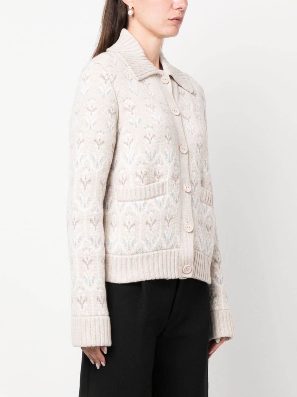 Shop Barrie Intarsia-knit Button-up Cardigan In Neutrals