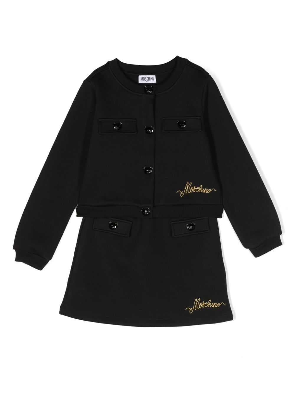 Moschino Kids' Bear-appliqué Button-pocket Skirt In Black