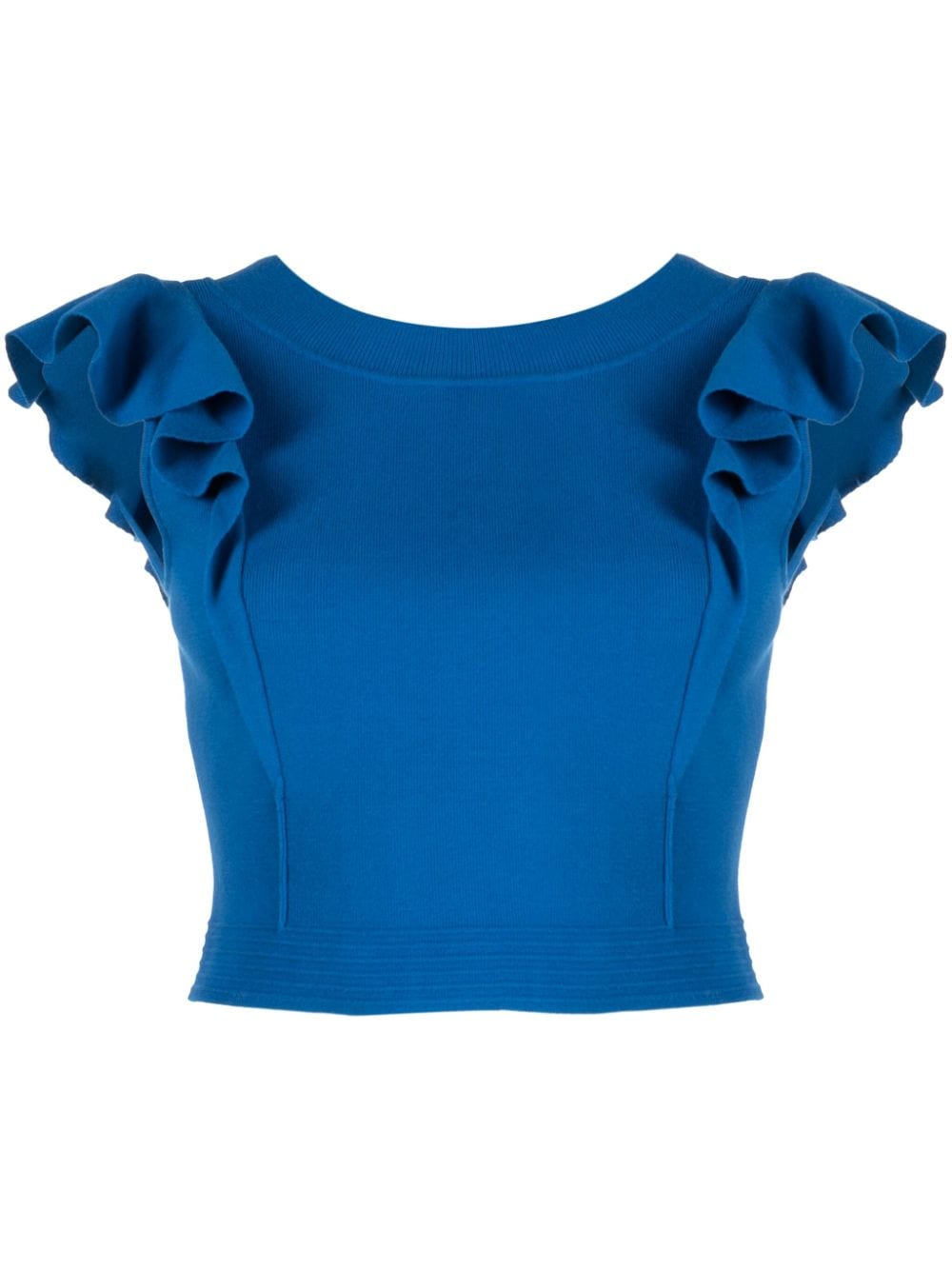 Liu •jo Ruffled Crop Knitted Top In Blue