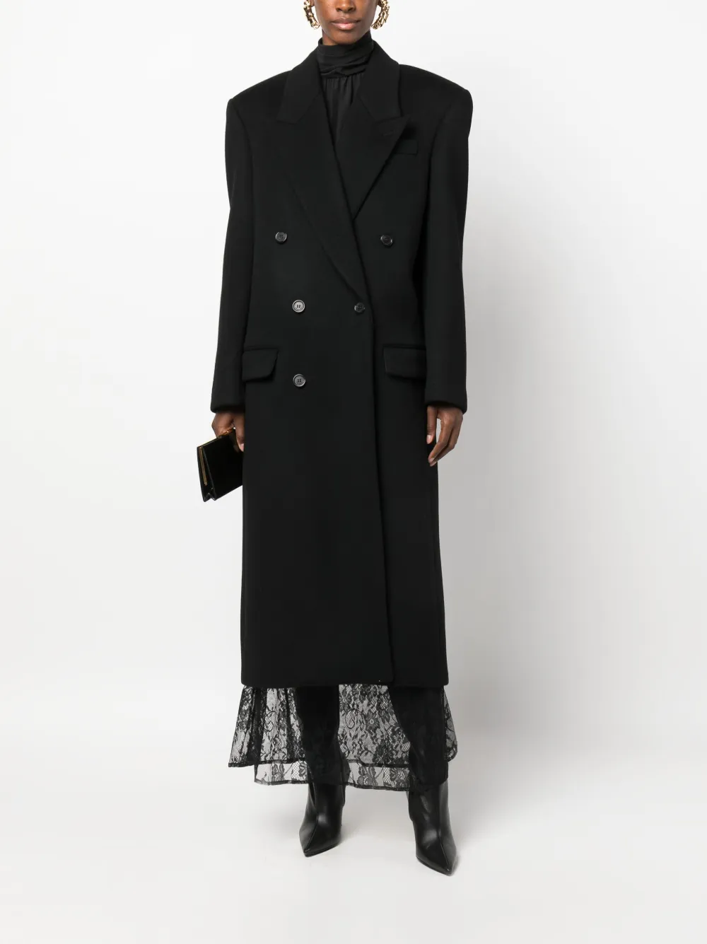 Shop Saint Laurent Double-breasted Wool Coat In Black