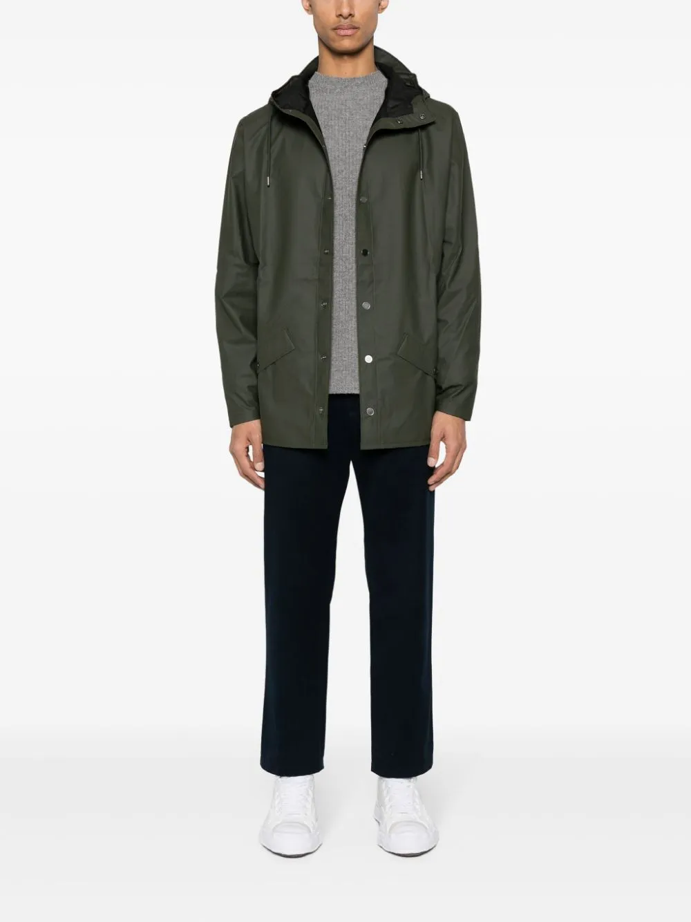 Image 2 of Rains drawstring-hood buttoned rain jacket