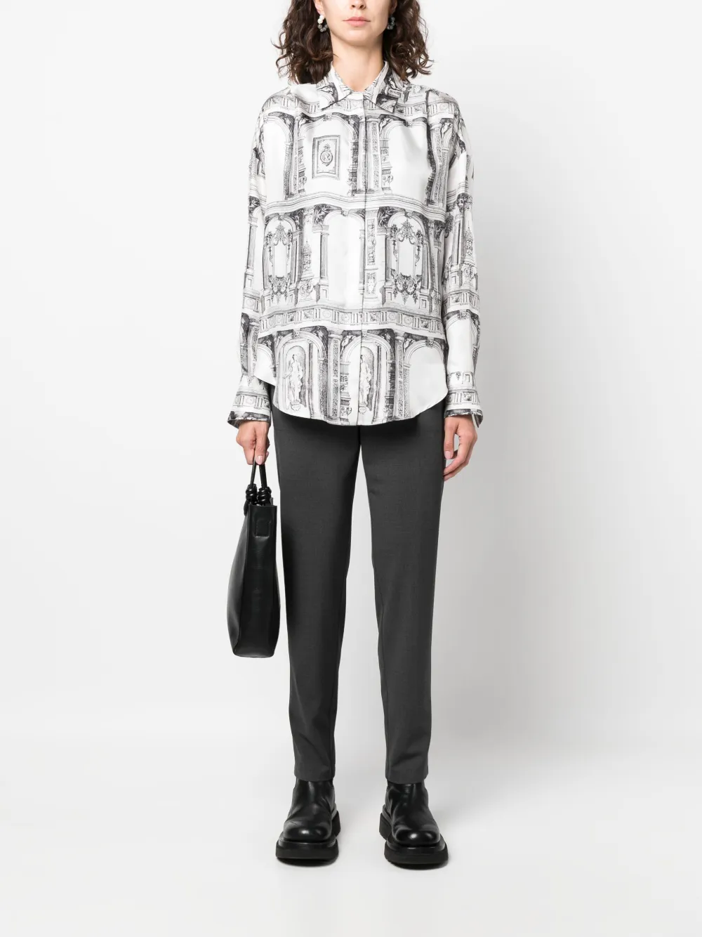 Lorena Antoniazzi illustration-print silk shirt - Zwart