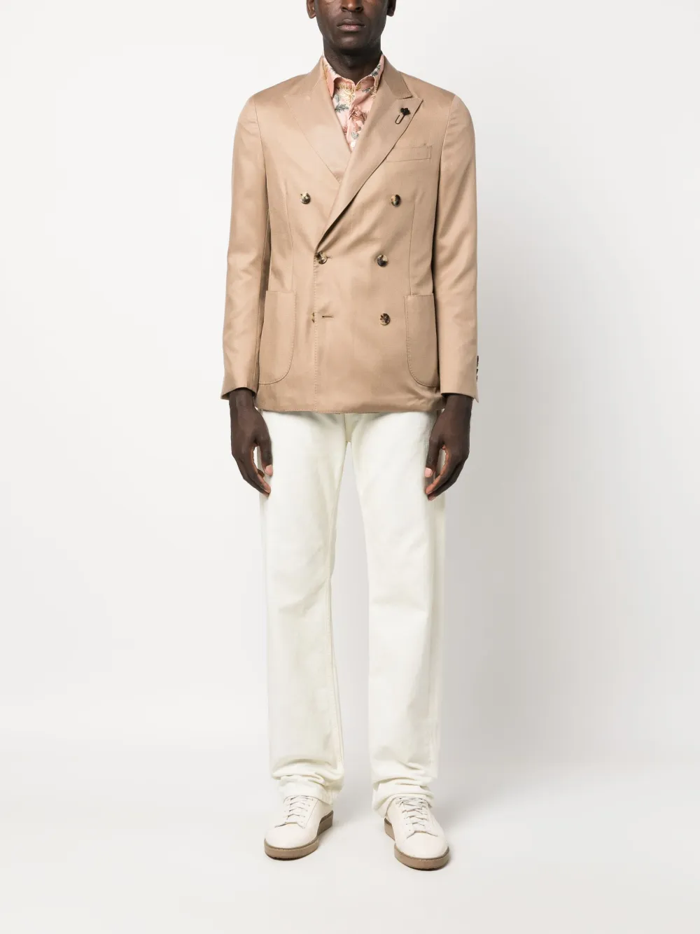 Lardini brooch-detail double-breasted blazer - Beige