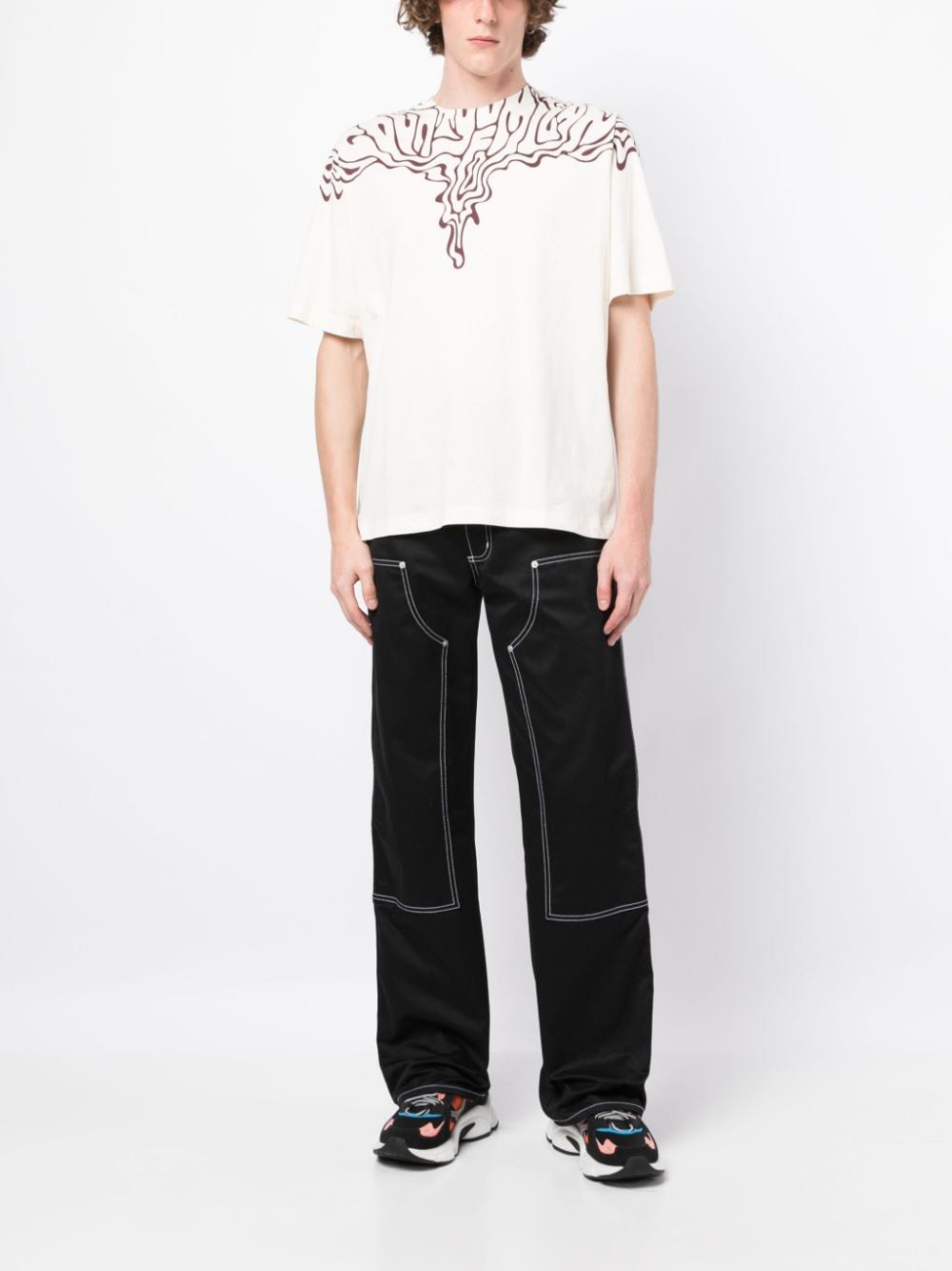 Shop Marcelo Burlon County Of Milan Fluid Wings-print Cotton T-shirt In Nude