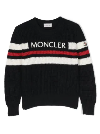 Moncler Enfant intarsia-knit Logo Jumper | Blue | FARFETCH