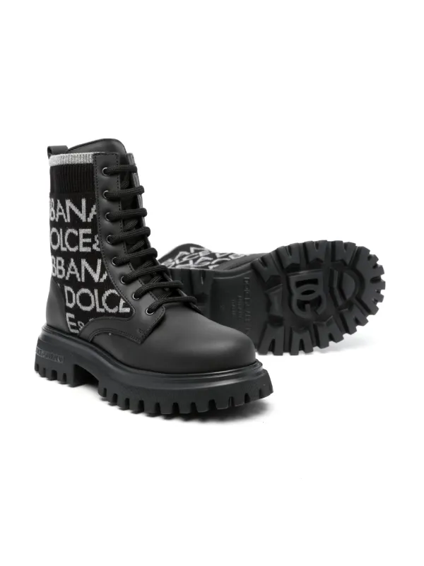 Dolce Gabbana Kids logo lettering Leather Ankle Boots Farfetch